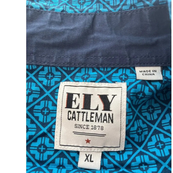 ELY Cattleman Mens XL Teal Long Sleeves Aztec Snap Button Shirt - Picture 3 of 9